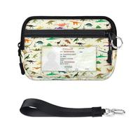 TropicalLife Cartera de dinosaurios para mujeres, hombres, niños, niñas, niños, monederos con patrón de dinosaurios, mini funda con cremallera para tarjetas con ventana de identificación, ligera