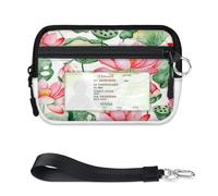 TropicalLife Cartera de loto para mujeres, hombres, niños, niñas, niños, monederos con patrón de loto, mini funda con cremallera para tarjetas con ventana de identificación, ligera, portátil, pequeña