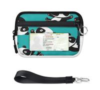 TropicalLife Cartera de oso panda para mujeres, hombres, niños, niñas, niños, monederos con patrón de panda, mini funda con cremallera para tarjetas con ventana de identificación, ligera, portátil