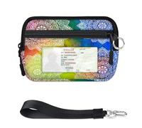 TropicalLife Cartera étnica con diseño de mandala de flores coloridas para mujeres, hombres, niños, niñas, niños, monederos con cremallera y ventana de identificación, ligera, portátil, pequeña bolsa