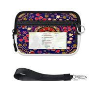 TropicalLife Cartera floral india para mujeres, hombres, niños, niñas, niños, mandala, floral, monedero, mini funda con cremallera para tarjetas con ventana de identificación, ligera, portátil