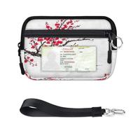 TropicalLife Cartera japonesa para mujeres, hombres, niños y niñas, monederos japoneses de pintura de flores, mini estuche con cremallera para tarjetas con ventana de identificación, ligero, portátil