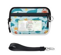 TropicalLife Cartera Ocean Creatures para mujeres, hombres, niños, niñas, niños, monederos de animales del océano, mini funda con cremallera para tarjetas con ventana de identificación, ligera