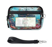 TropicalLife Cartera Ocean Underwater World Ship para mujeres, hombres, niños, niñas, niños, monederos, mini funda con cremallera para tarjetas con ventana de identificación, ligera, portátil, pequeña