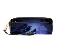 TropicalLife Dark Night Wolf - Estuche para lápices de piel sintética para niños, niñas, hombres, mujeres, estuche con cremallera, bolsa para lápices de lobo y cosméticos, color, Talla única,