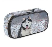 TropicalLife Estuche para lápices de perros Husky siberiano, bolsa de piel sintética, bolsa para lápices de perro, bolsa de lápices con cremallera, bolsas de maquillaje para niños, niñas, niños,