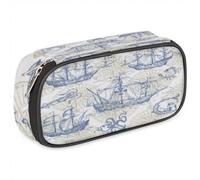TropicalLife Estuche para lápices de piel sintética con diseño de mapas de monstruos de velero, bolsa de lápices con cremallera, bolsa de maquillaje para niños, niñas, hombres y mujeres, color, Talla