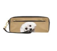 TropicalLife Estuche para lápices de piel sintética con diseño de perro maltés para niños, niñas, hombres, mujeres, bonito estuche para lápices de perro, con cremallera, papelería, cosméticos, bolsas