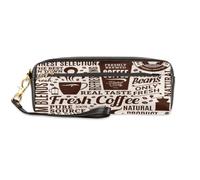 TropicalLife Estuche para lápices de piel sintética con patrón de cafetería para niños, niñas, hombres, mujeres, diseño de café, bolsa para lápices, bolsa con cremallera, papelería, cosméticos, bolsas