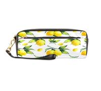 TropicalLife Estuche para lápices de piel sintética con patrón de hojas de limón para niños, niñas, hombres, mujeres, bolsa para lápices de limón, bolsa con cremallera, bolsa de papelería y