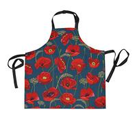 TropicalLife HaJie Babero ajustable delantal de amapola flor patrón floral uniforme de chef con 2 bolsillos para hombres y mujeres cocina unisex ropa de trabajo