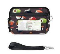 TropicalLife Kawaii - Cartera para comida de sushi para mujeres, hombres, niños, niñas, niños, monederos de sushi, mini funda con cremallera para tarjetas con ventana de identificación, ligera
