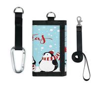 TropicalLife Merry Christmas - Cartera delgada y pequeña con bolsillo organizador de dinero, diseño de pingüino de Navidad, ligero, portátil