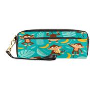 TropicalLife Monkey with Banana - Estuche para lápices de piel sintética para niños, niñas, hombres, mujeres, estuche con cremallera, bolsa para lápices, papelería, cosméticos, maquillaje, color,