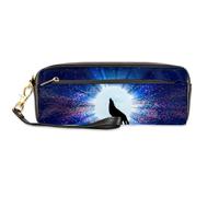 TropicalLife Moon Wolf - Estuche para lápices de piel sintética para niños, niñas, hombres, mujeres, estuche con cremallera, bolsa para lápices con cremallera, artículos de papelería, cosméticos y