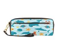 TropicalLife Ocean Creatures - Estuche para lápices de piel sintética para niños, niñas, hombres, mujeres, animales del océano, bolsa para lápices, bolsa con cremallera para artículos de papelería,