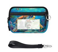 TropicalLife Ocean Underwater World - Cartera con diseño de tortuga marina para mujeres, hombres, niños, niñas, niños, monederos con cremallera y ventana de identificación, ligera, portátil, pequeña