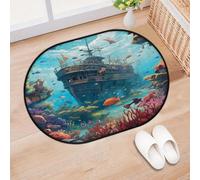 TropicalLife Ocean Underwater World Ship - Alfombra para puerta de entrada, sala de estar, cocina, hogar, baño, lavable, para interiores y exteriores, antideslizante, 40 x 60 cm