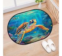 TropicalLife Ocean Underwater World - Tapete para puerta de entrada, diseño de tortuga marina para salón, cocina, hogar, baño, lavable, para interiores y exteriores, antideslizante, 40 x 60 cm