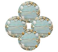 TropicalLife OOWOW Juego de 4 manteles individuales redondos de madera, diseño de estrella de mar, antideslizante, resistente al calor, lavable, para cocina, mesa de comedor, boda, decoración de
