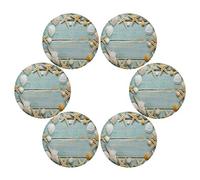 TropicalLife OOWOW Juego de 6 manteles individuales redondos de madera, diseño de estrella de mar, antideslizante, resistente al calor, lavable, para cocina, mesa de comedor, boda, decoración de