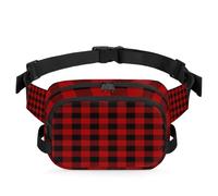 TropicalLife Riñonera a cuadros rojos para mujeres, hombres, niñas y niños, riñonera a cuadros para correr, deportes, senderismo, bolsa de cinturón, color, XL, Organizador de bolsas
