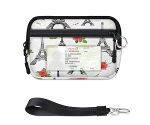 TropicalLife Roses - Cartera de la Torre Eifel de París para mujeres, hombres, niños, niñas, niños, monederos pequeños con cremallera y ventana de identificación, ligera, portátil, pequeña bolsa