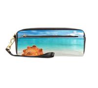 TropicalLife Shell On The Beach - Estuche para lápices de piel sintética para niños, niñas, hombres, mujeres, bolsa de lápices con cremallera, bolsa de papelería y cosméticos, color, Talla única,