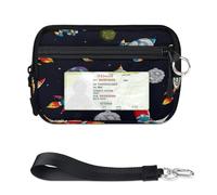 TropicalLife Space Rocket - Cartera de nave espacial para mujeres, hombres, niños y niñas, monederos de dibujos animados, mini funda con cremallera para tarjetas con ventana de identificación, ligera