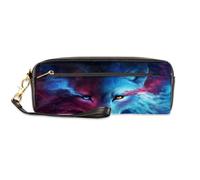 TropicalLife Wolf Galaxy Nebula - Estuche de piel sintética para niños, niñas, hombres, mujeres, estuche con cremallera, bolsa para lápices de lobo, papelería, cosméticos, maquillaje, color, Talla