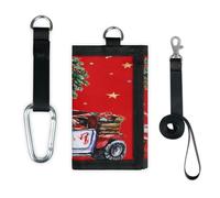 TropicalLife Wreath Cars - Cartera de Navidad delgada y pequeña con bolsillo organizador de dinero, color rojo, ligero, portátil