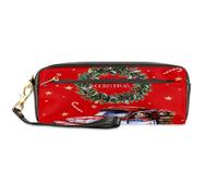 TropicalLife Wreath Cars - Estuche de piel sintética para lápices de Navidad, para niños, niñas, hombres, mujeres, estuche rojo de Navidad, bolsa con cremallera, bolsa de papelería y maquillaje,
