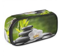 TropicalLife Zen Basalt Orchid Bamboo Pencil Cases PU Leather Pen Bag Zen Pencil Pouch Zipper Stationery Cosmetic Makeup Bags for Kids Girls Boys Men Women, color, Talla única, Organizador de bolsas