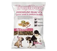 TROPIDOG Premium Junior Small & Medium Turkey & Rice 500g - alimento Premium Rico en Pavo, con arroz, para Cachorros de Razas pequeñas