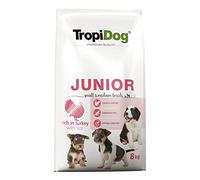 TROPIDOG Premium Junior Small & Medium Turkey & Rice 8kg - alimento Premium Rico en Pavo, con arroz, para Cachorros de Razas pequeñas