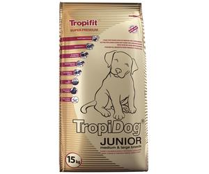 Tropidog Super Premium Junior Razas Medianas y Grandes con Pavo, Salmón y Huevos 15kg