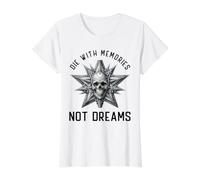 Troquel de Calavera con Recuerdos, no sueños Camiseta gráfica económica, Mujer, Blanco, L