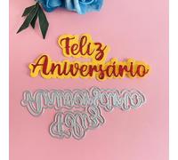 Troqueles de corte de metal, suministros para hacer tarjetas, 14 x 5,8 cm, portugués, español, decoración feliz, troqueles de corte de metal, álbumes de recortes, tarjetas de papel, manualidades