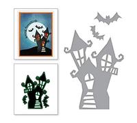 Troqueles de corte para álbumes de recortes, molde de bricolaje, casa de Halloween, castillo encantado, troquelado, plantilla de scrapbooking