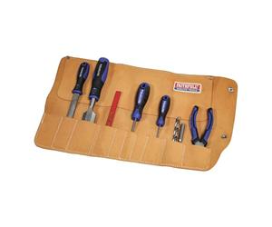 Trousse à outils Faithfull en Cuir suédé - 10 poches, résistante à l'eau, Avec fermeture à Bouton-Pression pour menuisiers, ébénistes et mécaniciens - 48 x 27 cm - Beige