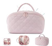 Trousse de maquillage - imperméable gran capacidad para mujer, trousse de tout-en-un cuir PU, ouverture à plat 180° Avec separateur & poignée Pour Voyages, Rosa, Classique
