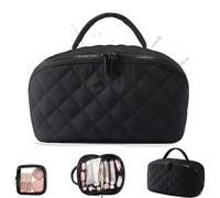 Trousse de maquillage - imperméable gran capacidad para mujer, trousse de tout-en-un cuir PU, ouverture à plat 180° Avec separateur & poignée Pour Voyages, negro, Classique