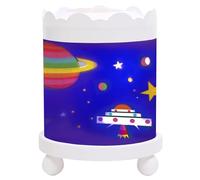 Trousselier - Espacio - Lámpara mágica nocturna redonda - Para niños - Dibujos animados - Luz confortable - Color de madera blanca - Bombilla 12V 10W incluida - Adaptador de enchufe europeo