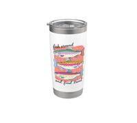 Trout Fishing Fish Around And Find Trout Funny Pun Angler Vaso térmico de acero inoxidable de doble pared