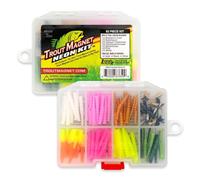Trout Magnet Kit de Pesca de neón de 82 Piezas, atrapa Todo Tipo de Peces, Incluye 70 cuerpos de Larva y 12 anzuelos de tamaño 8, Naranja, Verde, Blanco, Plateado