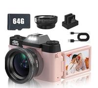 Trovoro Digital Camera, 4K Ultra HD, 3.0 HD Folding Screen, 48 Million Pixels, Support for WiFi Function, Time-Lapse Video Function, Slow Motion Video, Time-Lapse Photo (Pink Wide Angle)