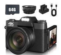 Trovoro Digital Camera, 4K Ultra HD, 3.0 HD Folding Screen, 48 Million Pixels, Support for WiFi Function, Time-Lapse Video Function, Slow Motion Video, Time-Lapse Photo (Black Wide Angle)