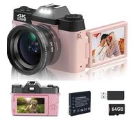Trovoro Digital Camera, 4k Ultra HD - 3.0 HD Folding Screen - 48 Million Pixels, Time-Lapse Photo, Slow Motion Video, Fill Light for Low Light, Auto Focus, Capture Every Detail (Pink,Set B)