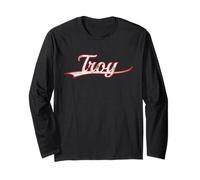Troy New York Michigan Vintage Varsity Distressed Throwback Manga Larga