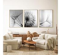 TROY SINC Juego de 3 pósteres de diente de león, impresión artística en blanco y negro, lienzo sin marco (40 x 50 cm)